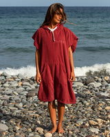 Lead_women - Woman profile wearing Essential Adult Poncho Towel Changing Dry Robe Rhubarb Red