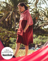 Lead_women Woman wearing Original Poncho Towel Changing Robe - Blossom Pink / Rhubarb Red