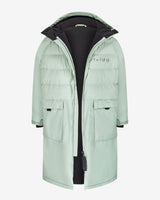 Lead_men2 - Studio image of a Vivida Lifestyle All Weather Puffer Changing Robe, Matcha Green Drying Robe for swimming. Sticker: Best Premium Changing Robe - The Independent.