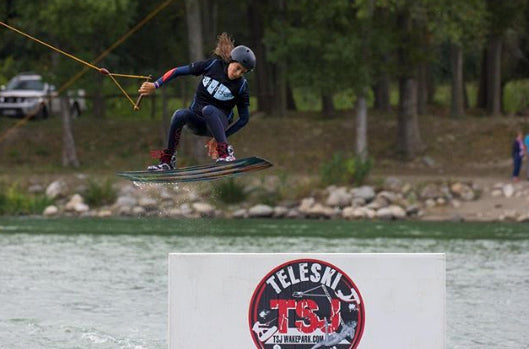 Nina Font jumps at Kitesurf Youth Olympic Games