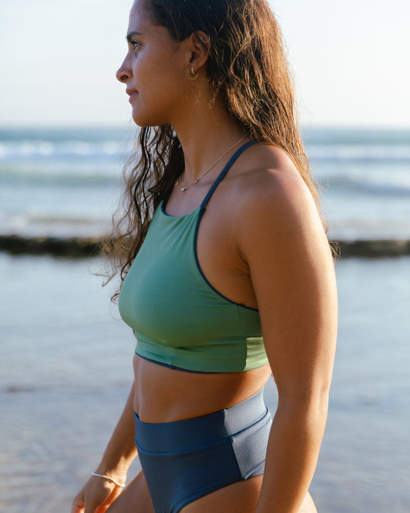 Athena Reversible Crop Bikini Top - Celestial Blue / Shale Green