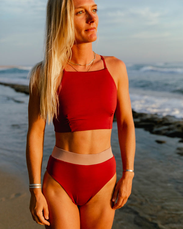 Nefeli Reversible Surf Bikini Bottom - Rhubarb Red/Misty Rose lead