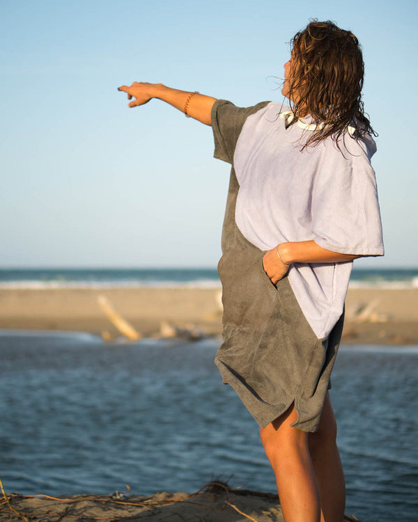 Premium Poncho Towel Changing Robe - Misty Lilac / Olive Grey