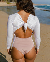 Water Warrior One Piece Surf Swimsuit - Ivory Map of Dreams / Misty Rose back