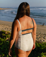 All Day Recycled Reversible High-Waisted Surf Bikini Bottom - Ivory Map of Dreams/Celestial Blue back