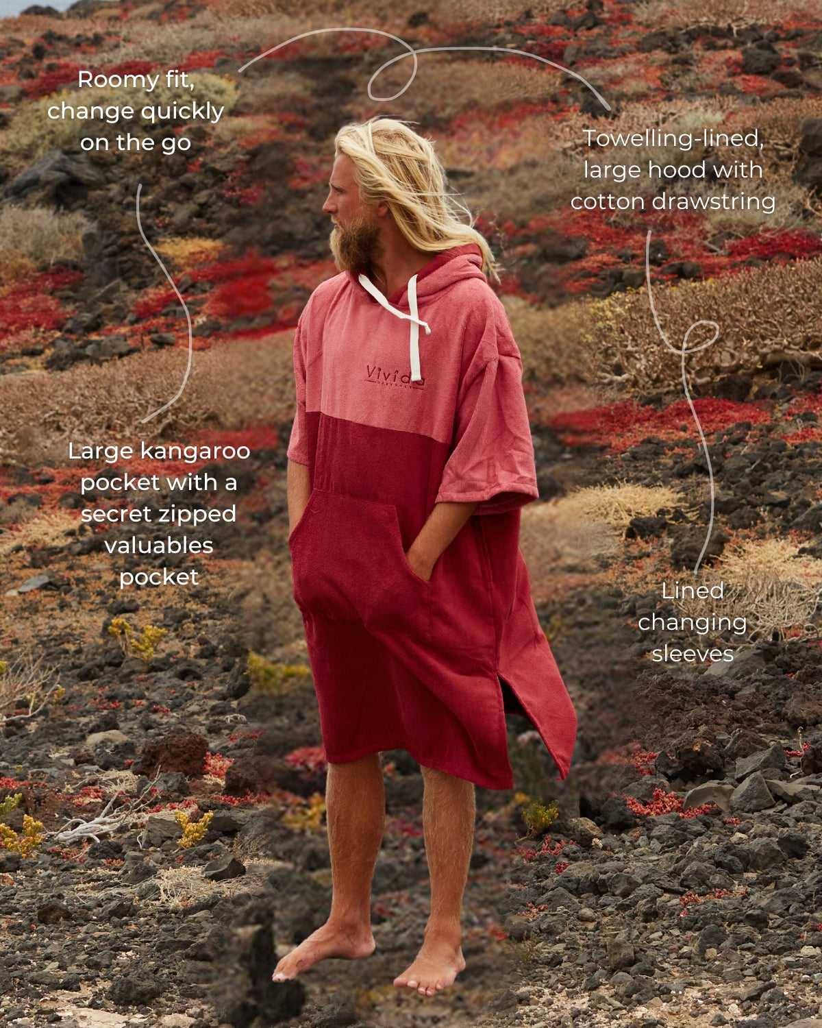 Vivida Original Poncho Towel - Pink & Red - Vivida Lifestyle