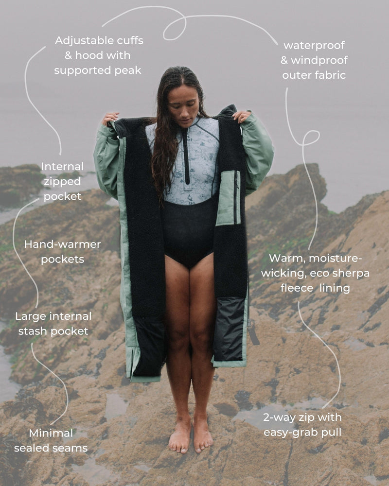 Features of the Vivida sherpa weatherproof changing robe Green