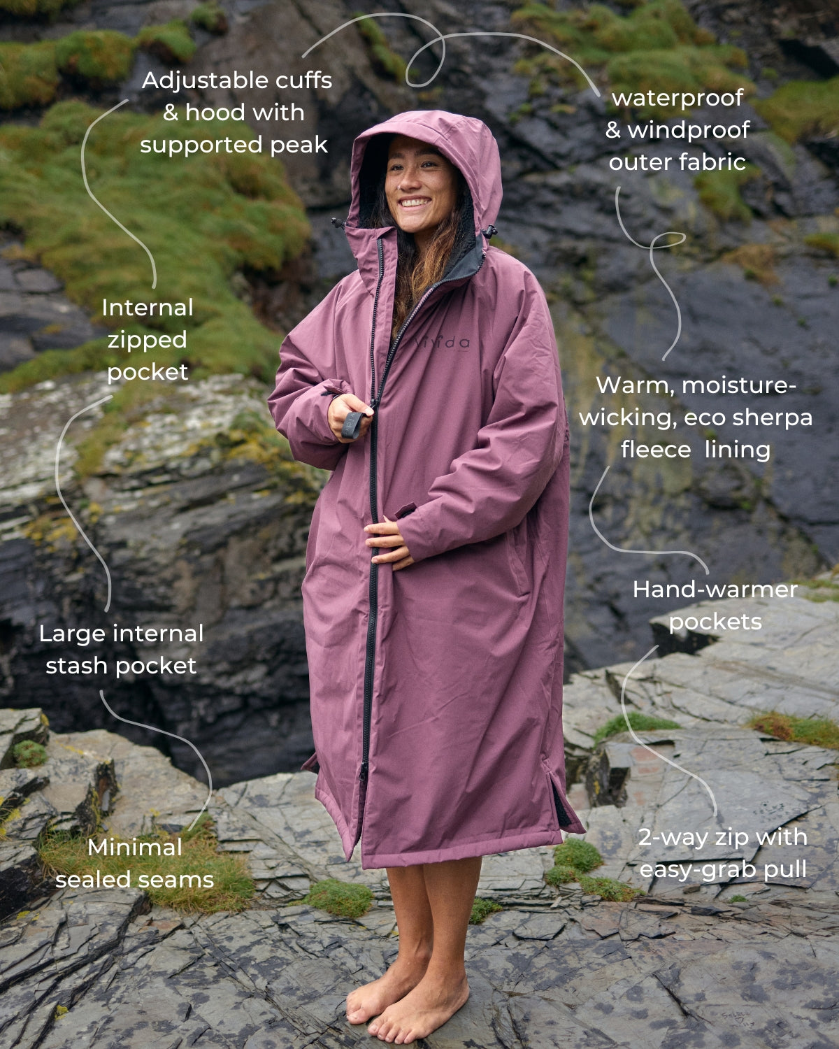Waterproof Sherpa Fleece Drying & Changing Robe - Dusky Damson