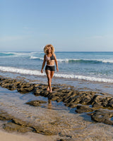 Sirena Recycled Surf Bikini Top - Misty Rose / Volcanic Black front
