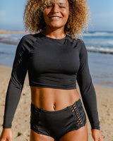 Women of the Sea Surf Rashguard - Volcanic Black front