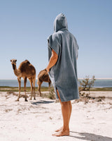 Lead_men2 - Man wearing Essential Poncho Towel Changing Dry Robe Mineral Blue