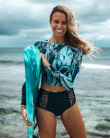 Woman wearing Vivida Women of the Sea High-waisted Bikini Bottom - Indigo