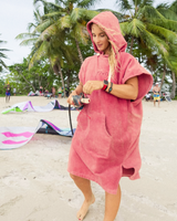Paula Novotna wearing a Vivida Essential Poncho Towel Pink