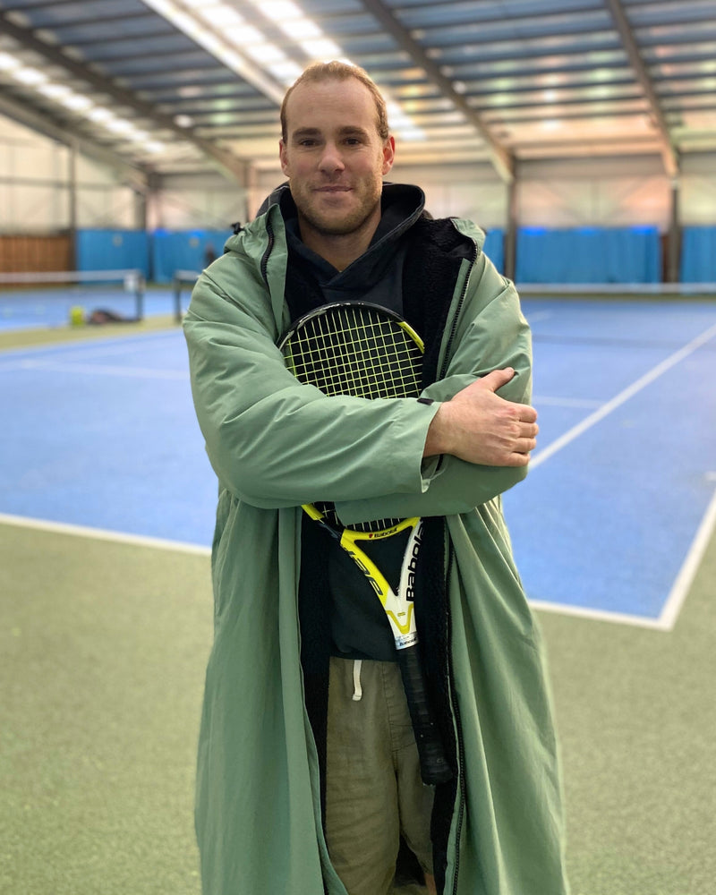 Man wearing Vivida Lifestyle Changing Robe for Tennis